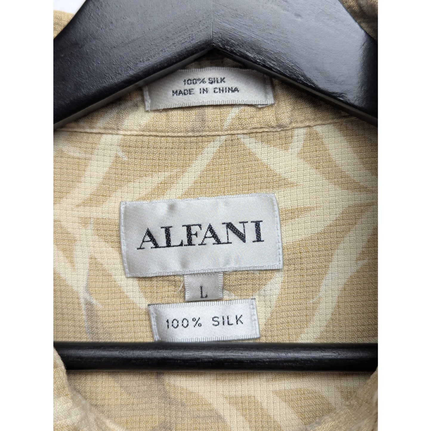 Alfani Tan 100% Silk Shirt Men's L - Abstract Floral Print Size L Camp Collar