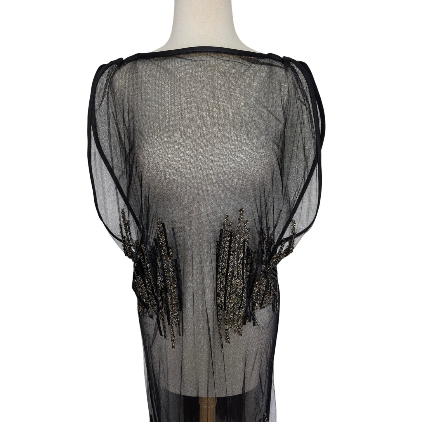 Maiyet Black Sheer Beaded Embellished Overlay Evening Dress - Size 36 (US 4)