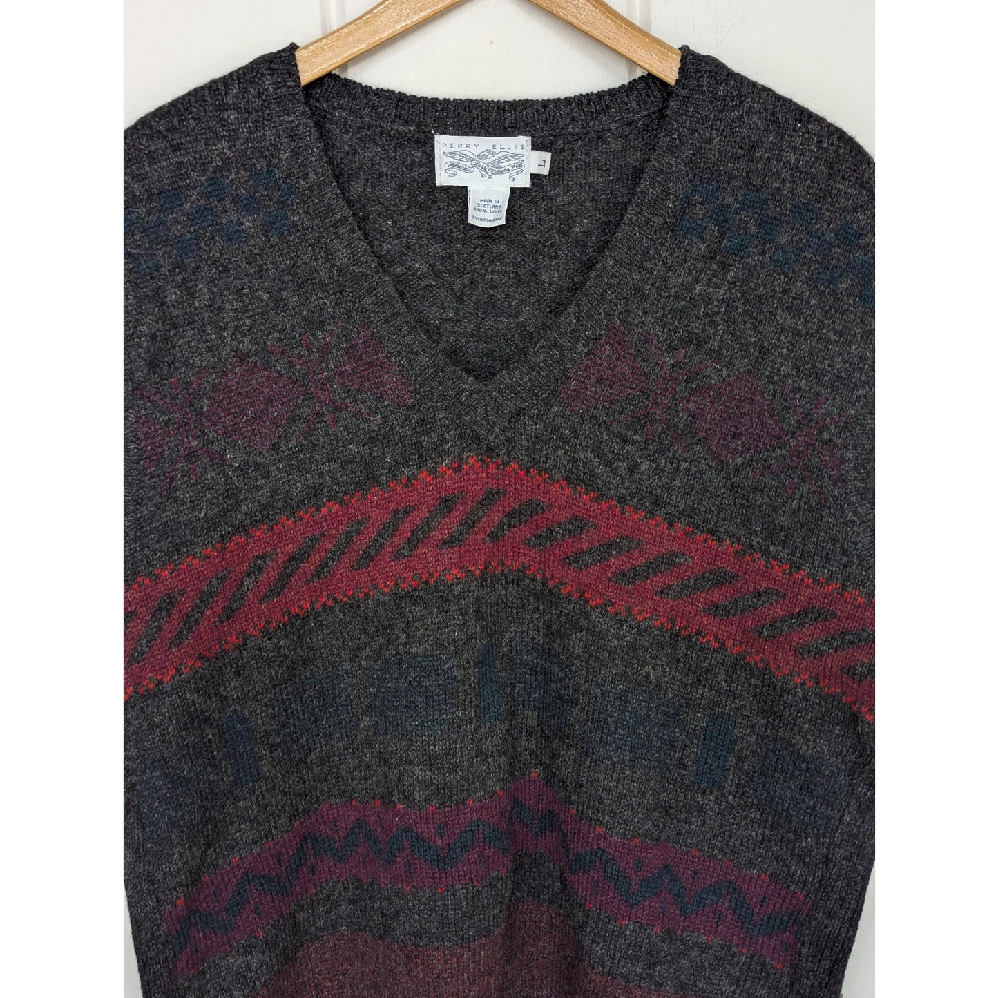 Vtg Perry Ellis x Levi's 100% Scottish Wool Sweater Vest Gray Size L