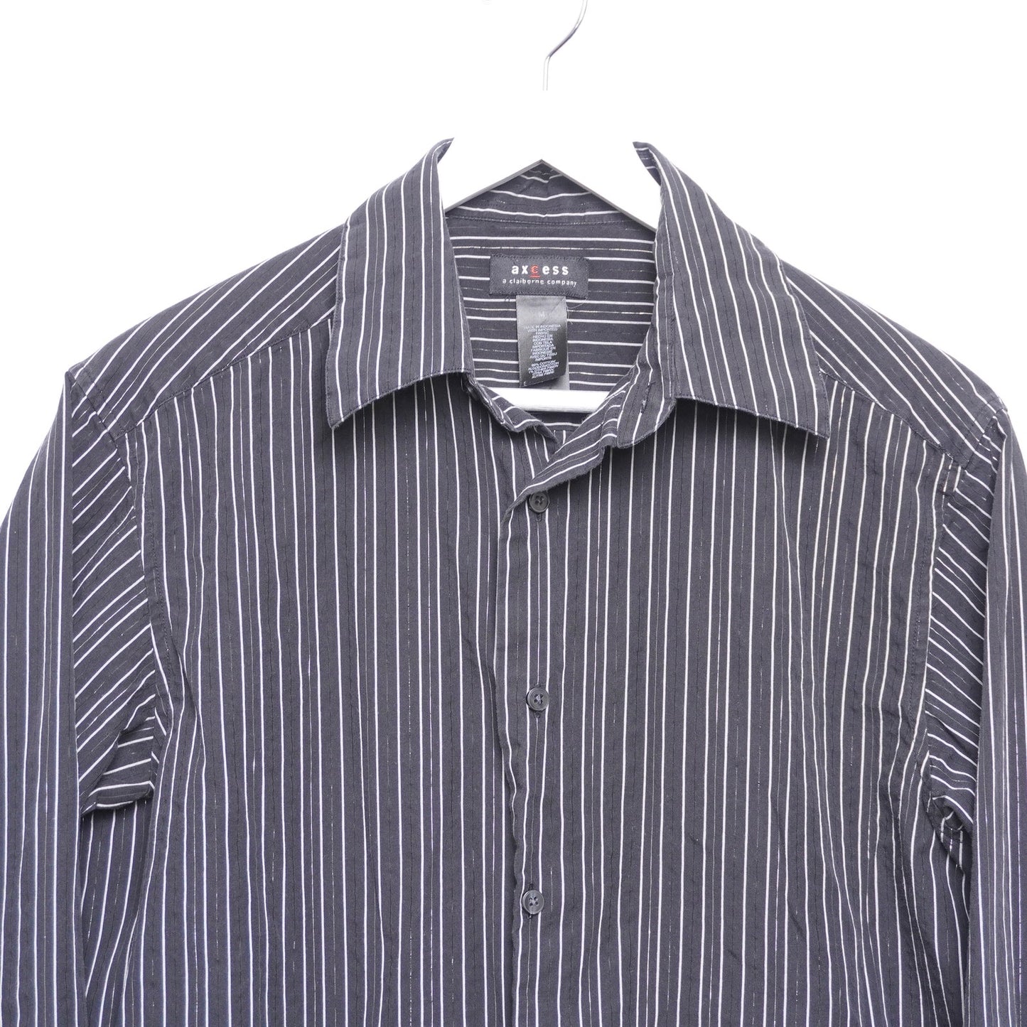 Axcess Black Sparkle Striped Long Sleeve Shirt Men's Size M