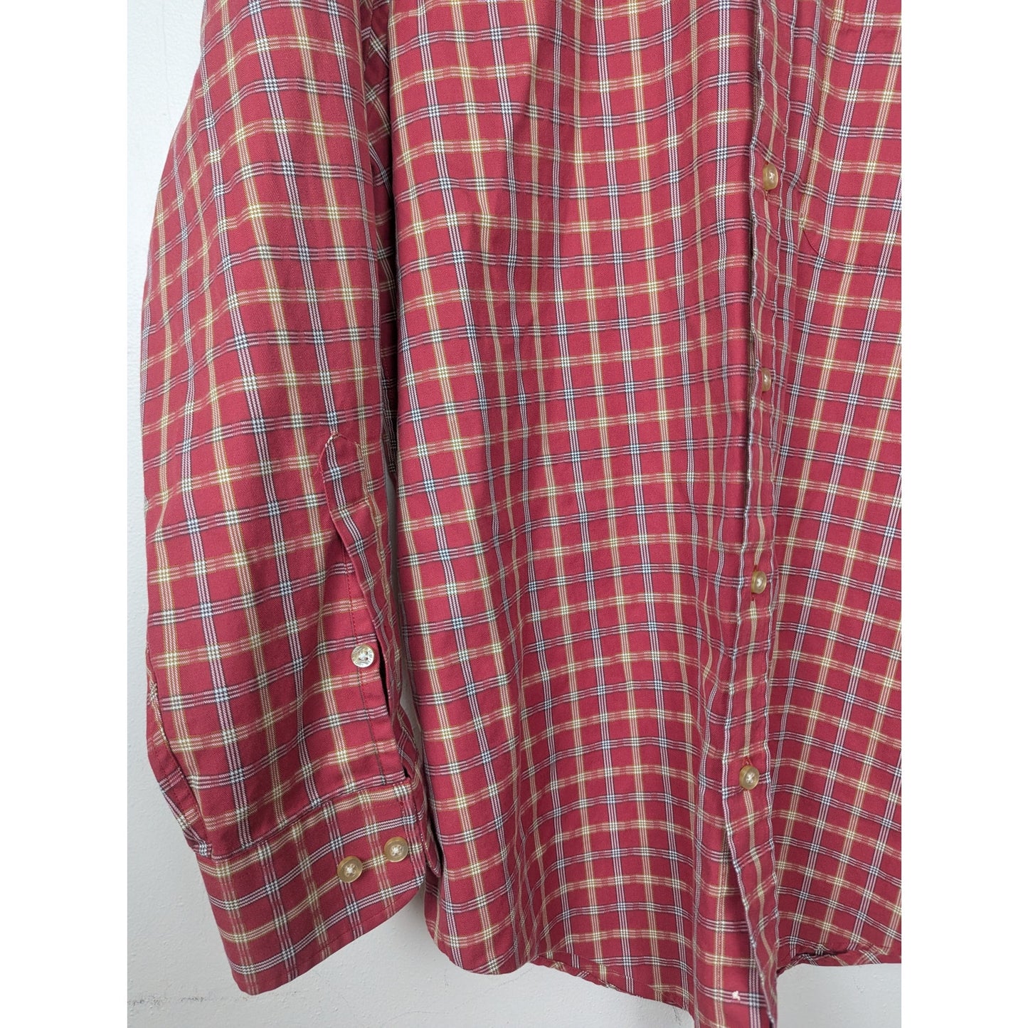T. Harris London Button Down Shirt Red Checks Size Large