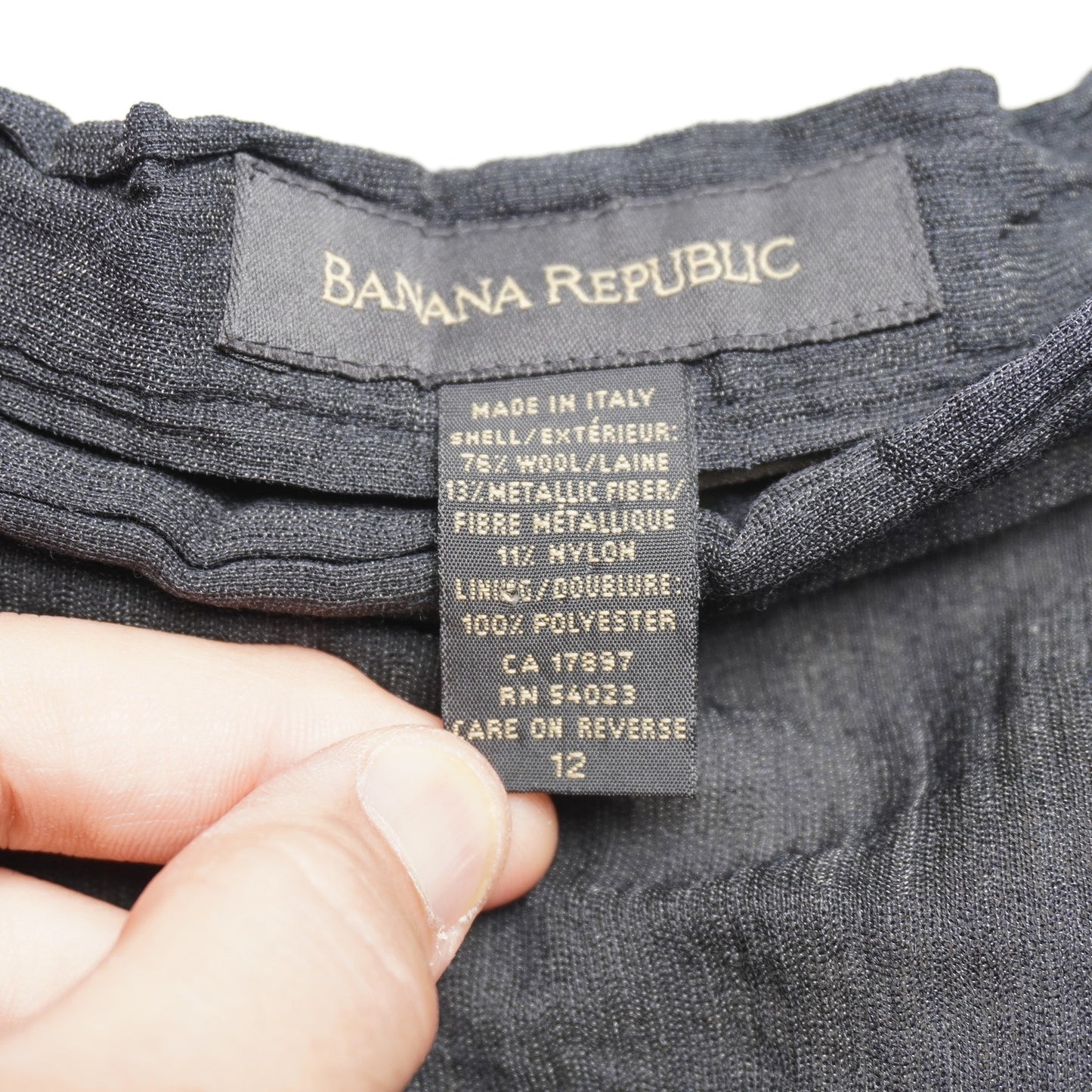 Y2K Banana Republic Black Crinkle Maxi Skirt - Made in IT Wool Blend Size 12