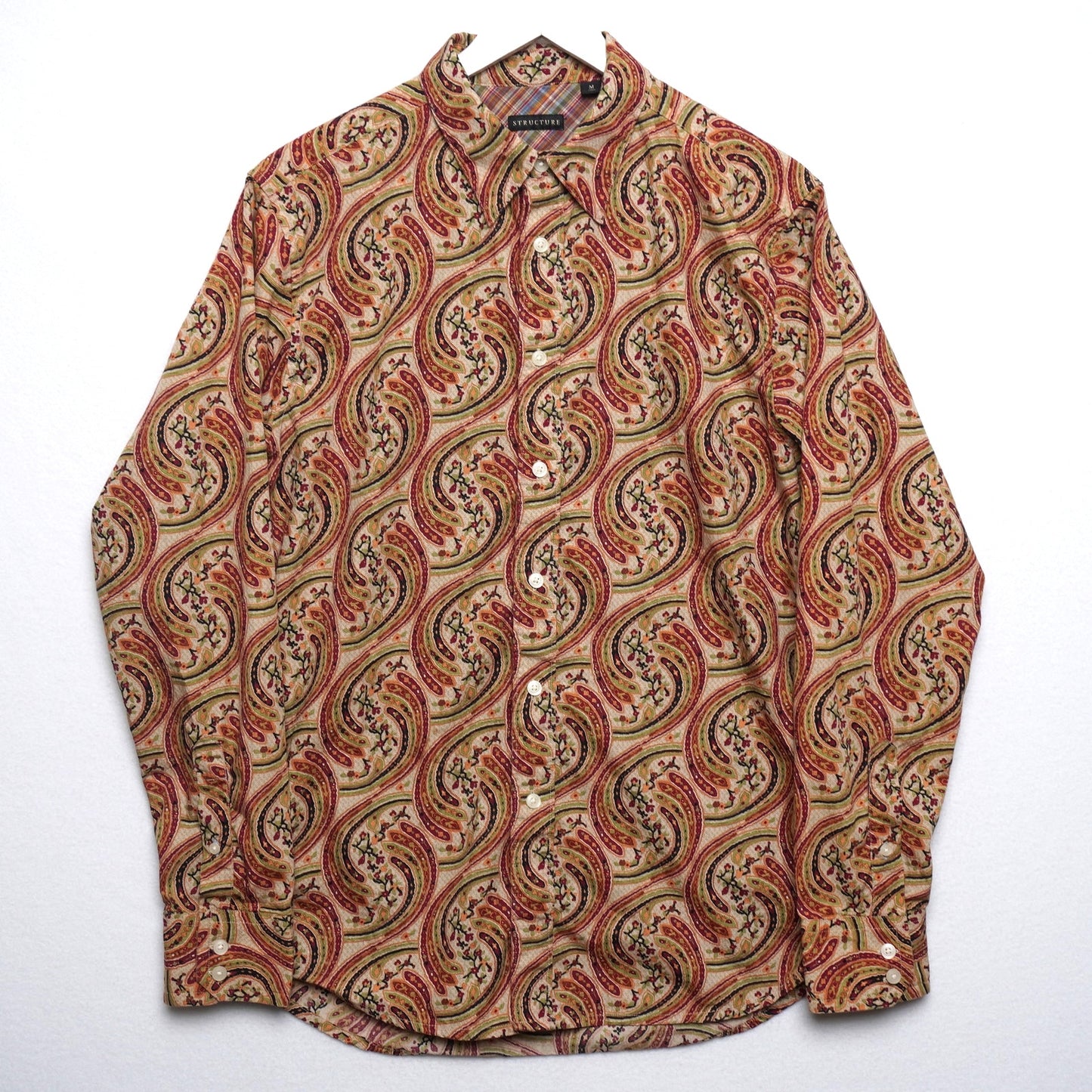 Vintage Structure Red Mediterranean Shirt w/ Madras Detail Size Med 100% Cotton