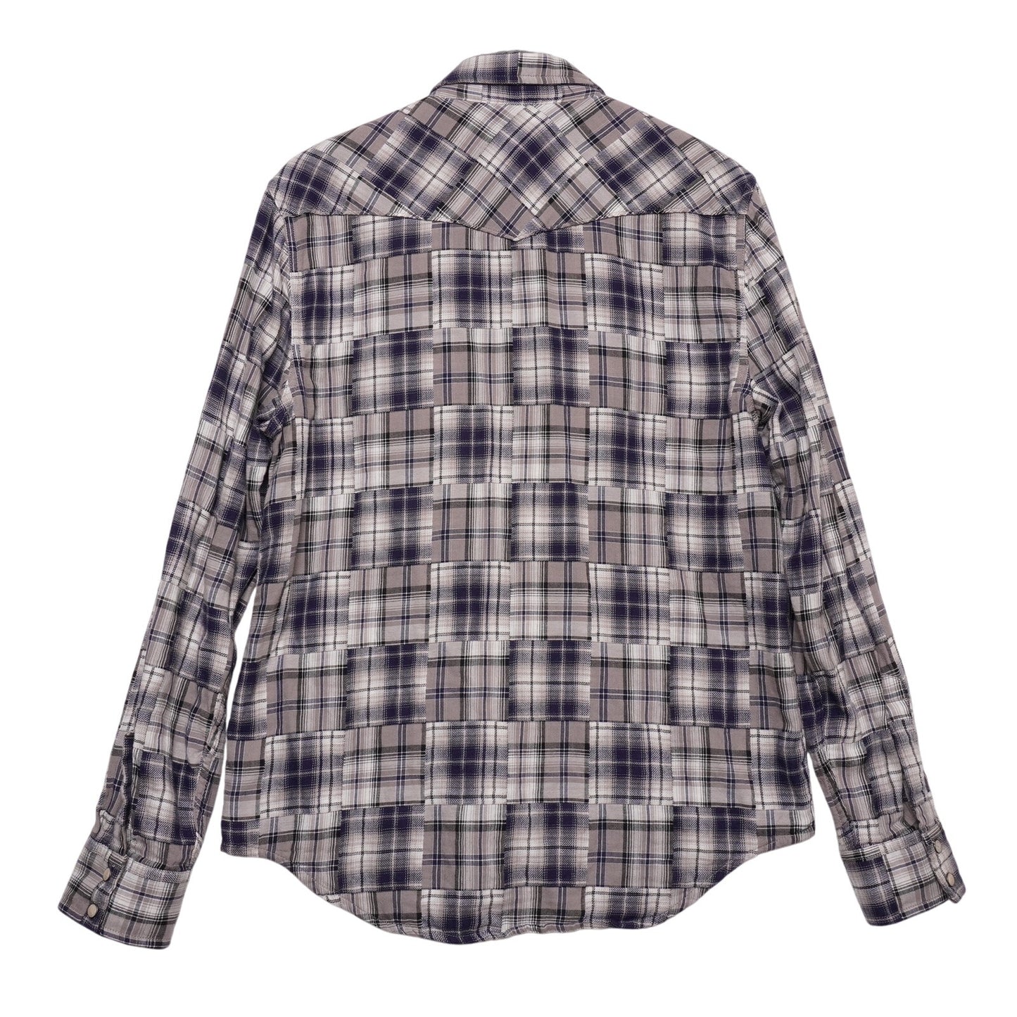 Lucky Brand Western Snap Shirt Men’s Medium Patchwork Plaid 100% Cotton