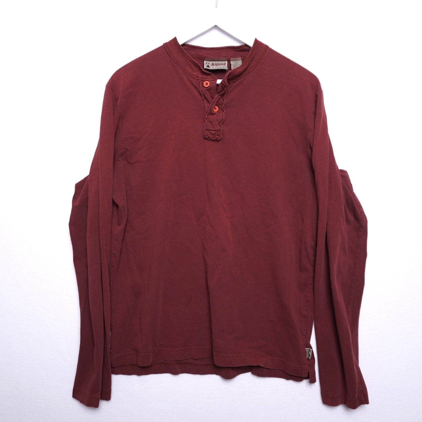 Alpine Design Maroon Long Sleeve 100% Cotton Henley Shirt Size M