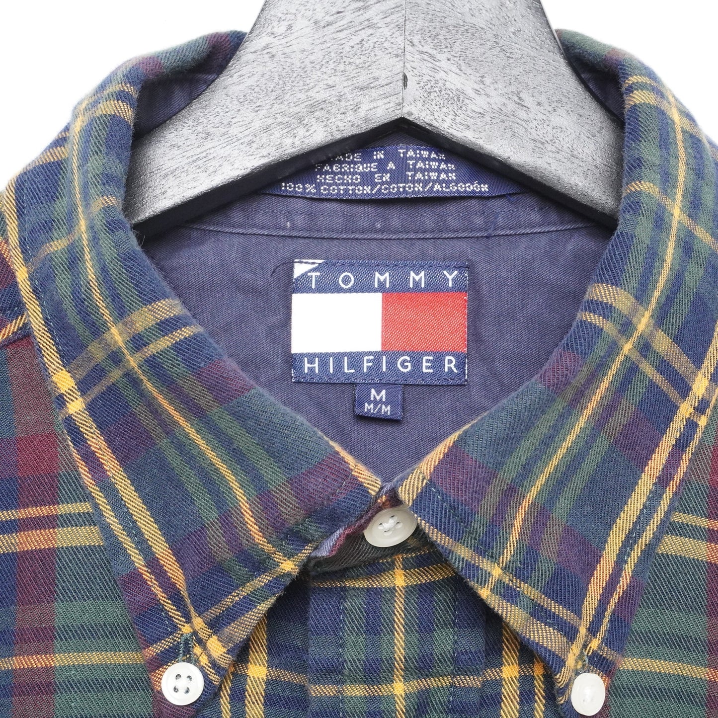 Tommy Hilfiger Plaid Flannel Shirt Mens M Button Front Long Sleeve Vintage Y2K