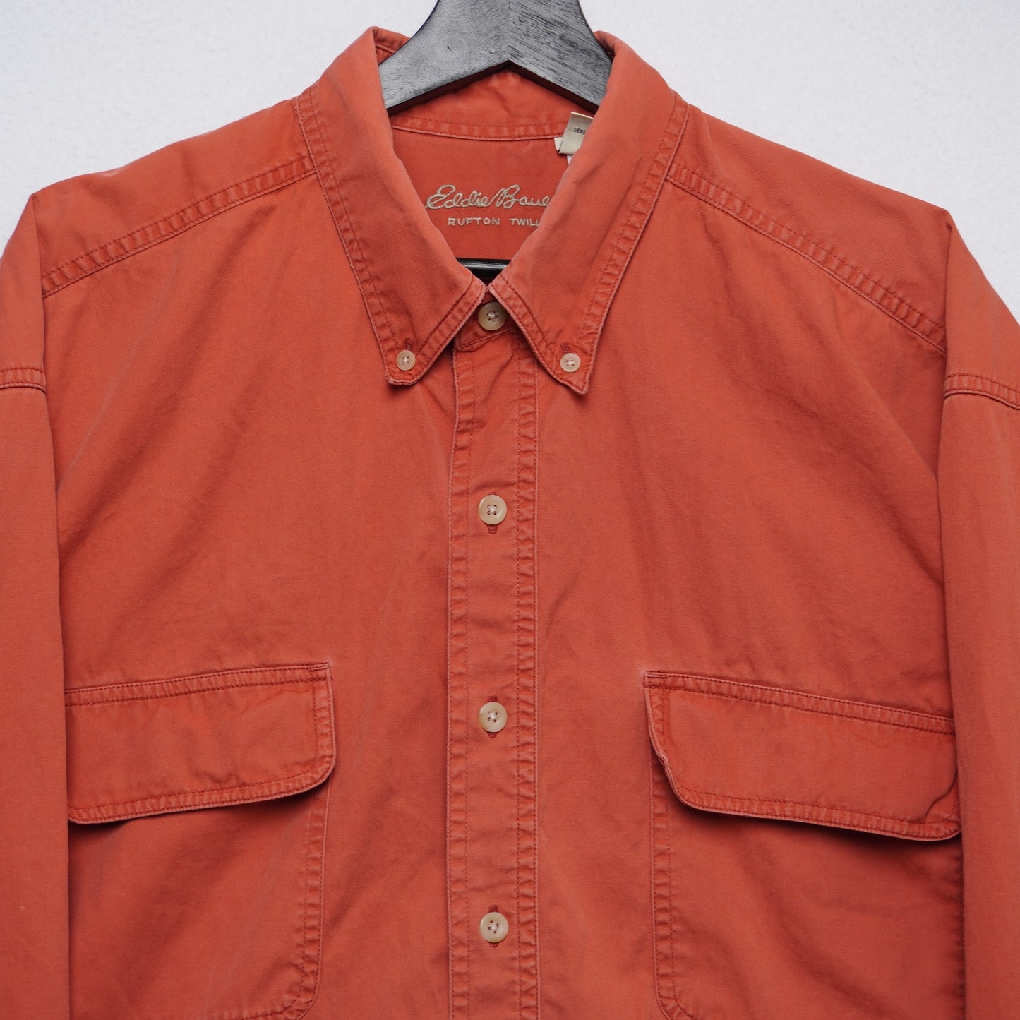 Eddie Bauer Rufton Twill Utility Shirt XL RedOrange Cotton Flap Pockets Workwear