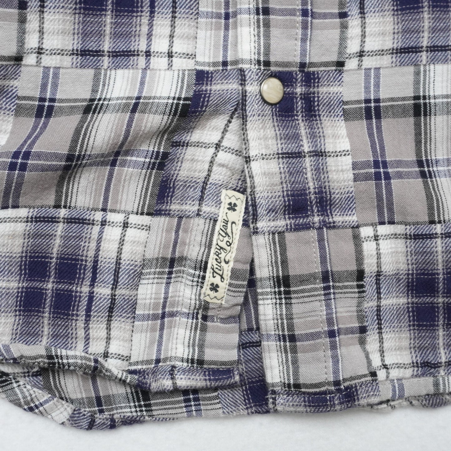 Lucky Brand Western Snap Shirt Men’s Medium Patchwork Plaid 100% Cotton