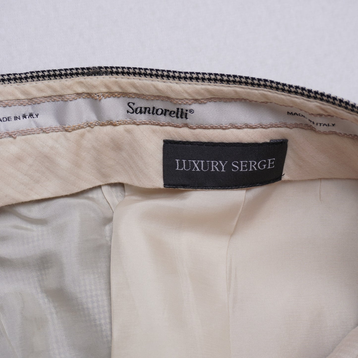 Santorelli Made in Italy Wool Dress Pants Micro Houndstooth Pleated Luxury Serge