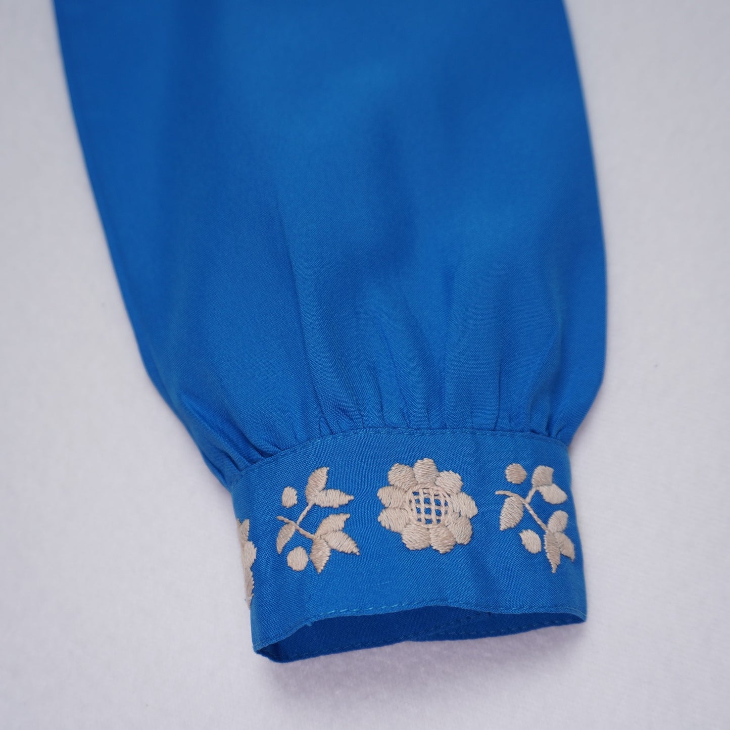 Vintage Women's Western Style Embroidered Electric Blue Blouse