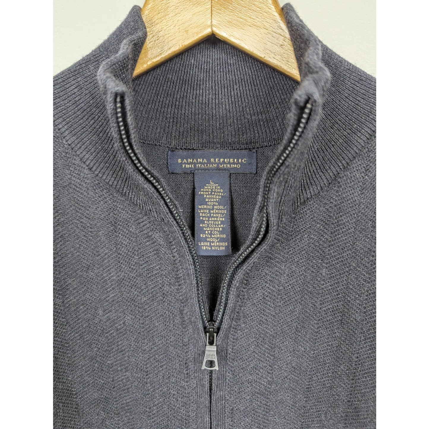 Banana Republic Gray Fine Italian Merino Wool Quarter Zip Sweater Size L