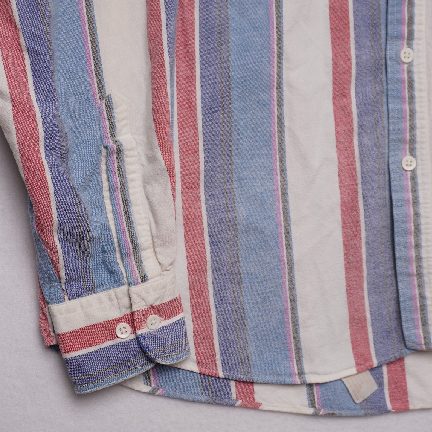 Vintage Campus Button Down Shirt L Red White Blue Vertical Stripe 100% Cotton