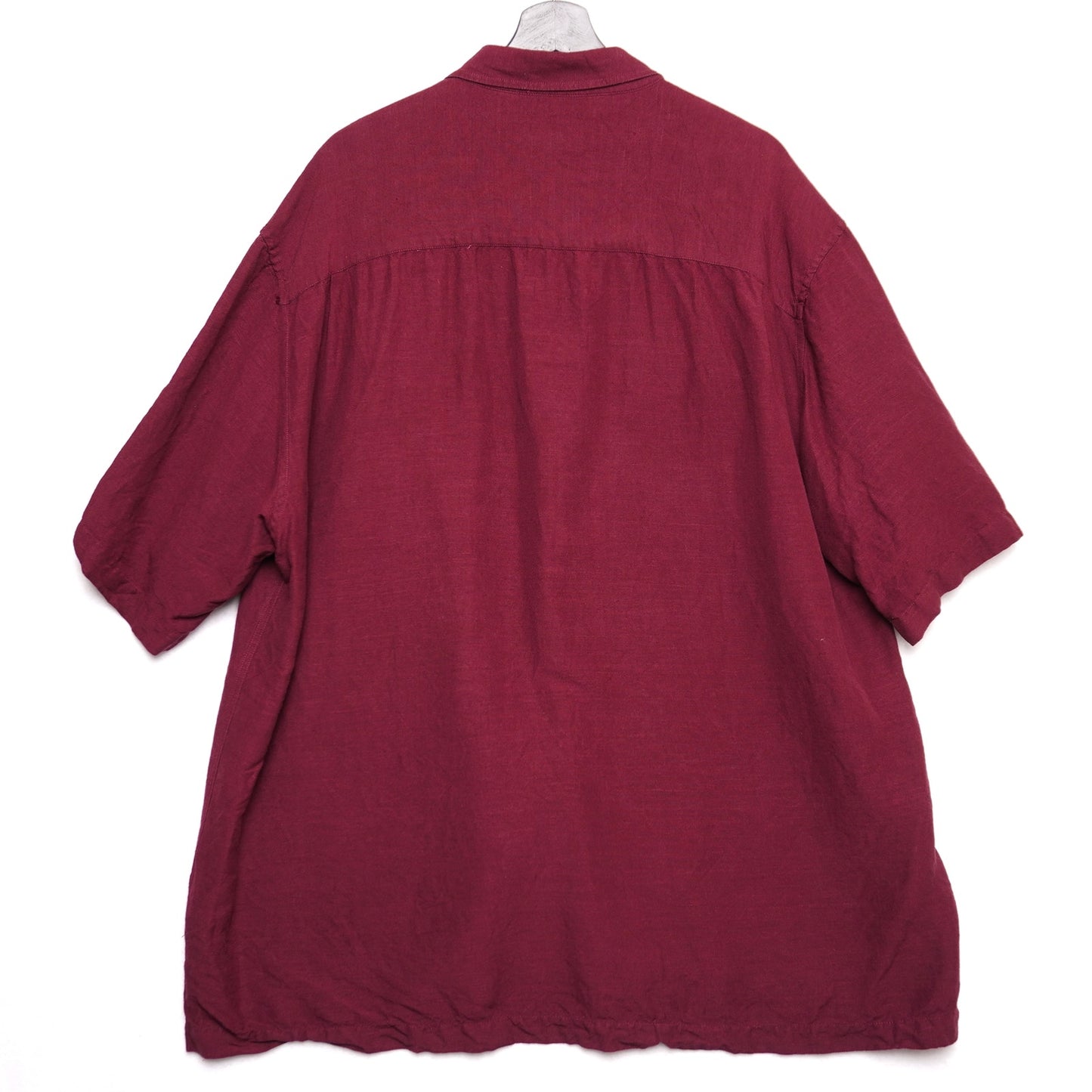 Van Heusen XXL Burgundy Linen Blend Short Sleeve Button Up Shirt Washable Linen