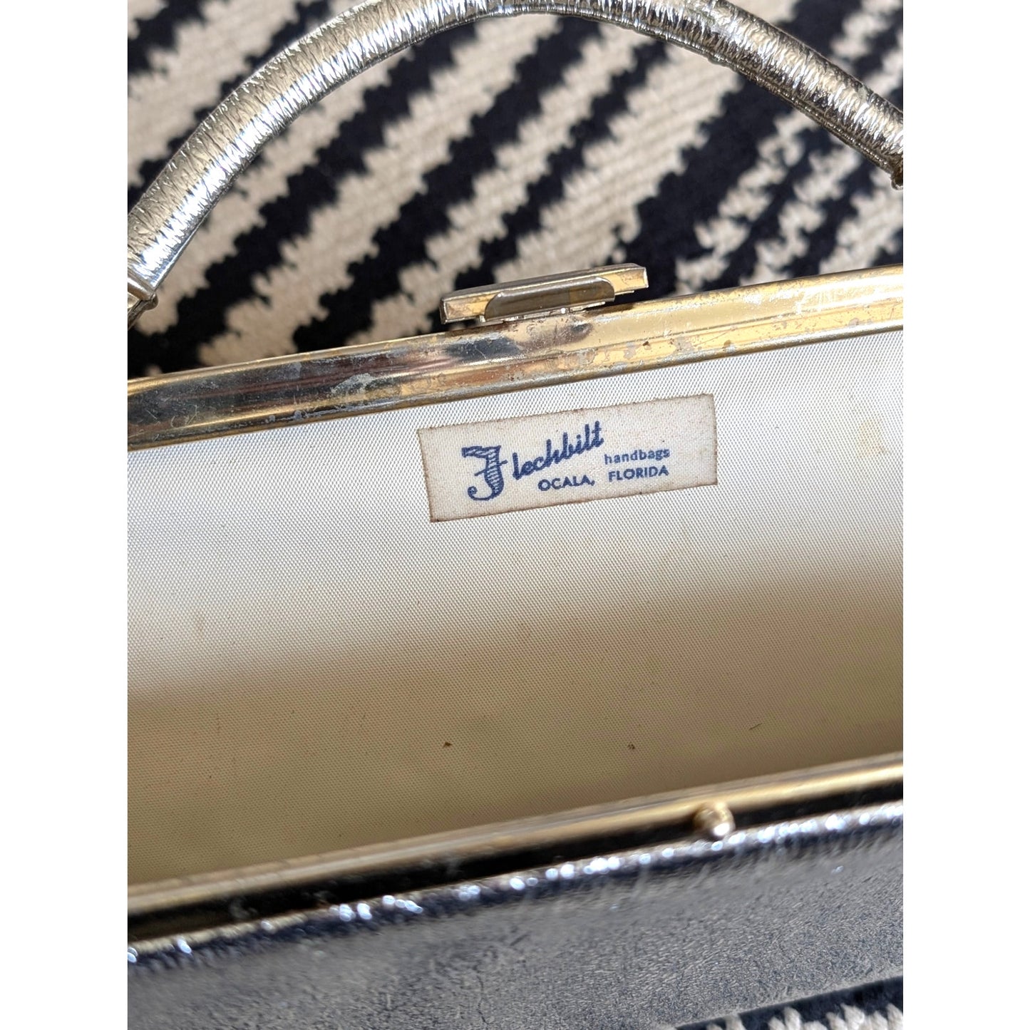Vintage Flechbilt Silver East West Top Handle Clutch Purse