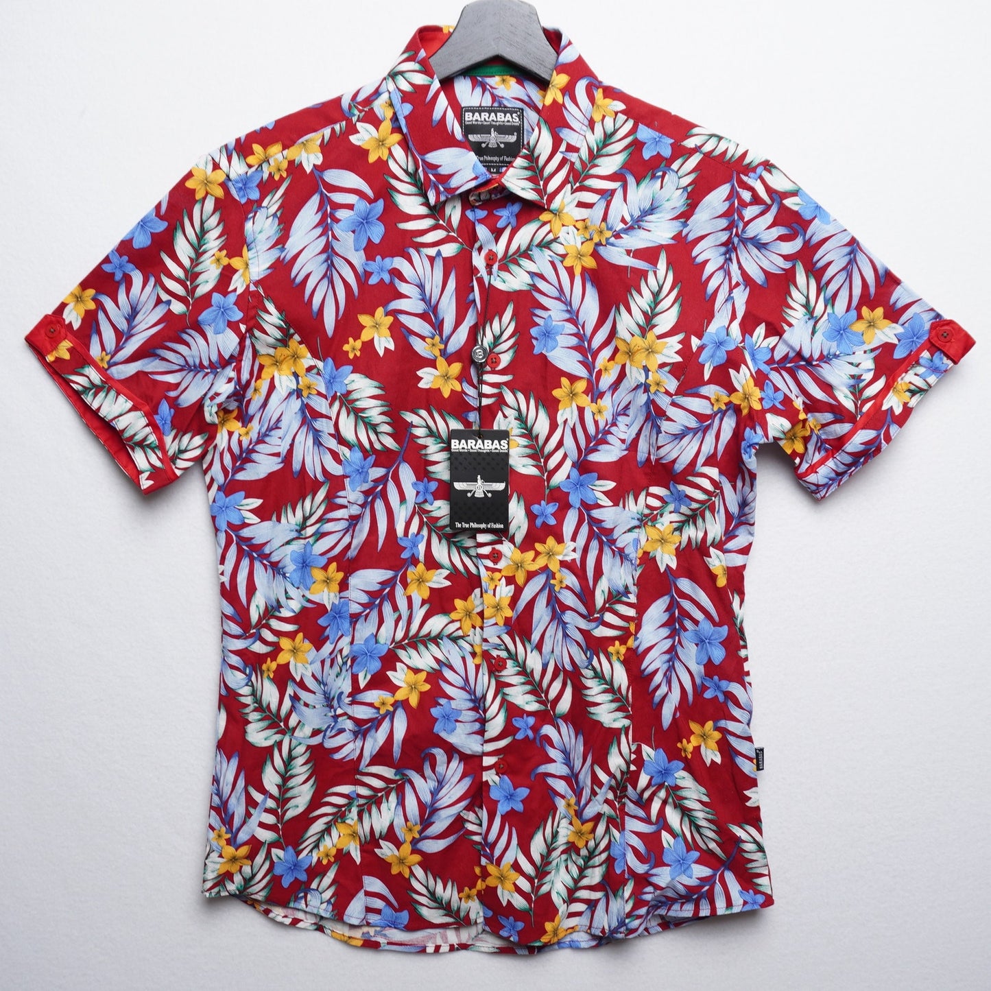 Barabas Red Floral Shirt M Linen Cotton Hawaiian Tropical NWT