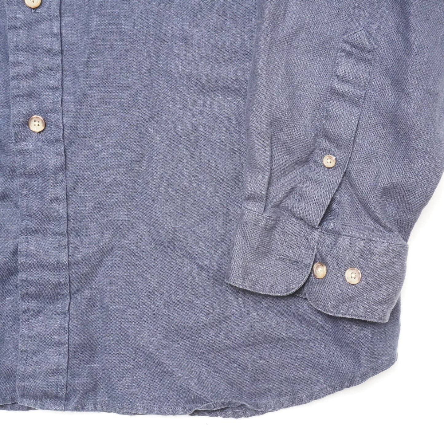 AKA Eddie Bauer Linen Shirt XL Band Collar Navy Blue Long Sleeve Button Front