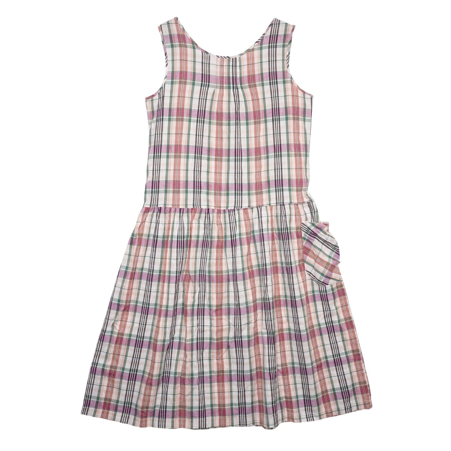 Vintage Razzle Plaid Cotton Sundress M Sleeveless Button Front Pockets