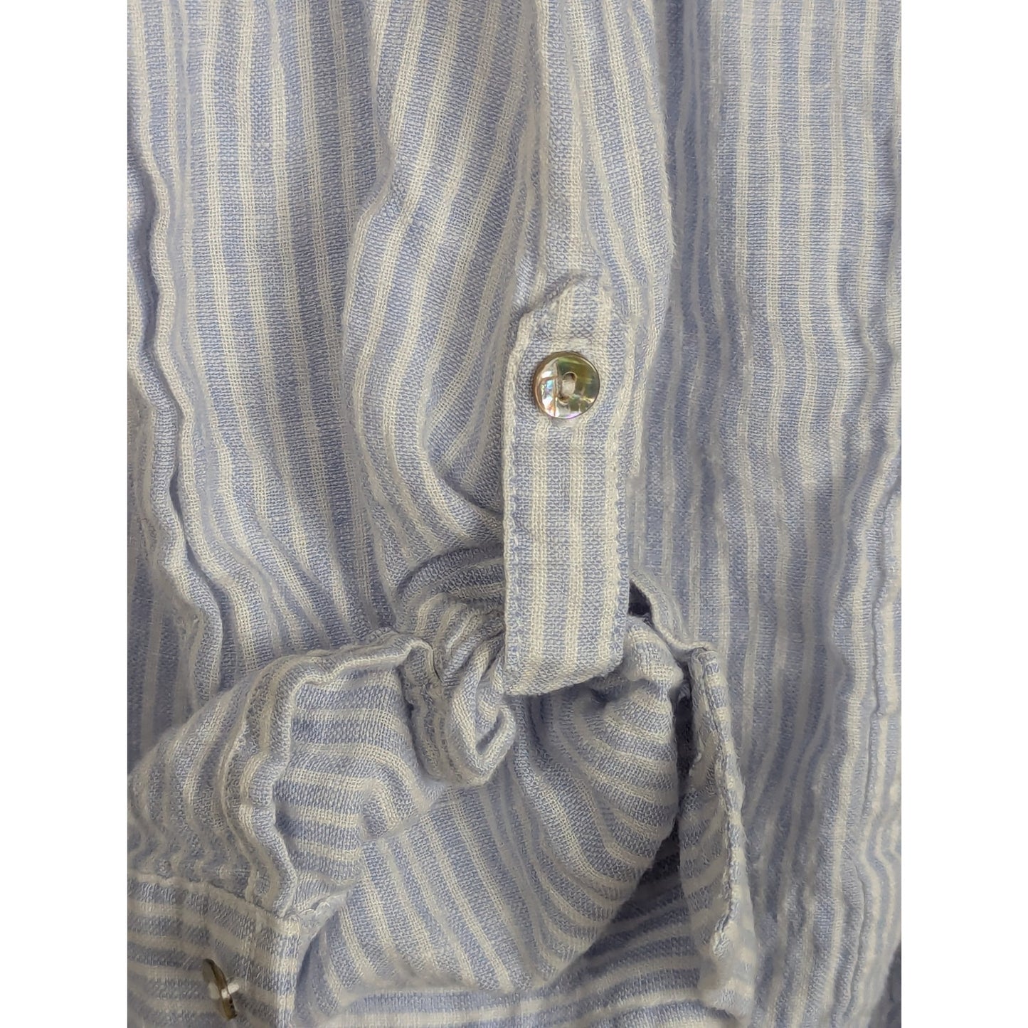 Sigrid Olsen 100% Linen Striped Shirt Size M Pearl Buttons