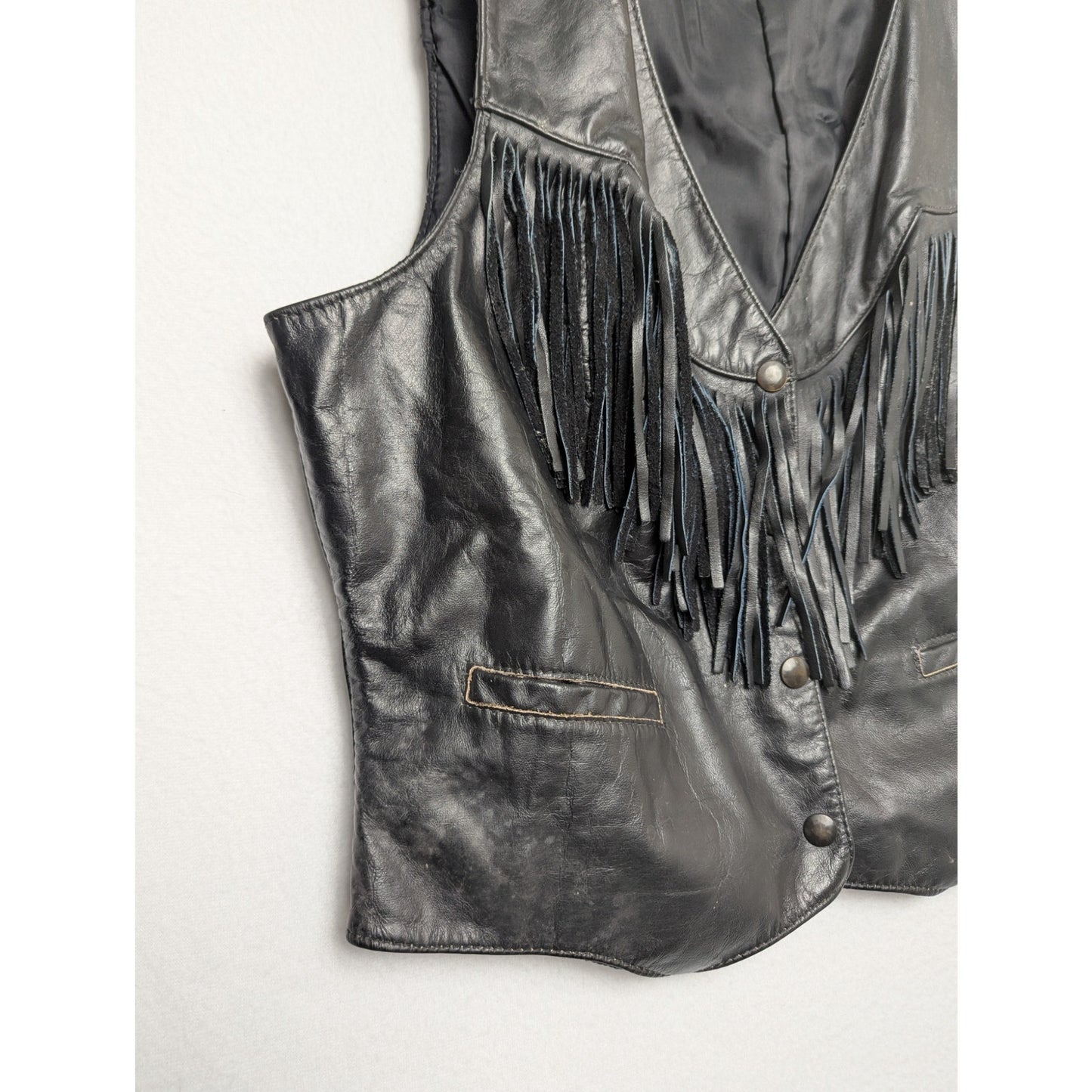 Vintage Falcon by Drospo Leather Fringe Vest | Size 16 | Western Biker Style