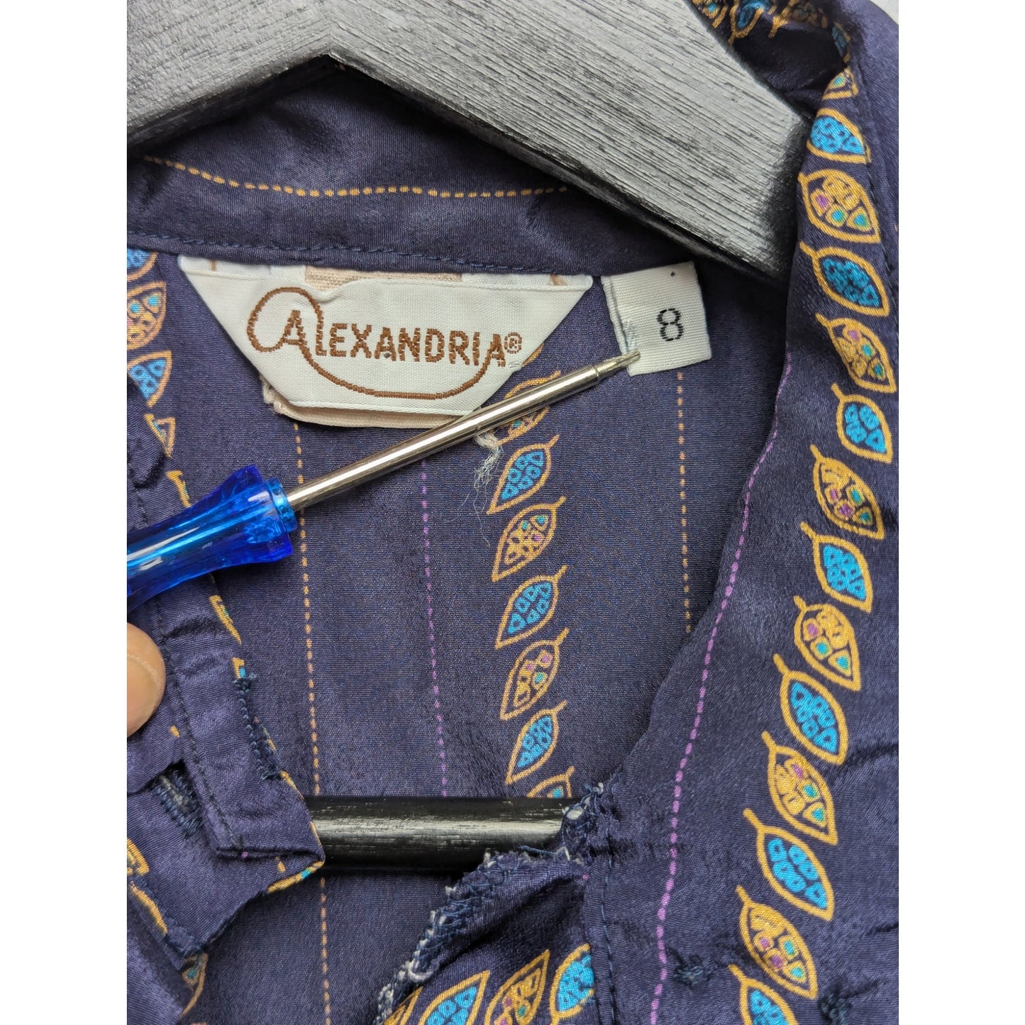 Alexandria VTG Purple Graphic Print Striped Blouse Size 8