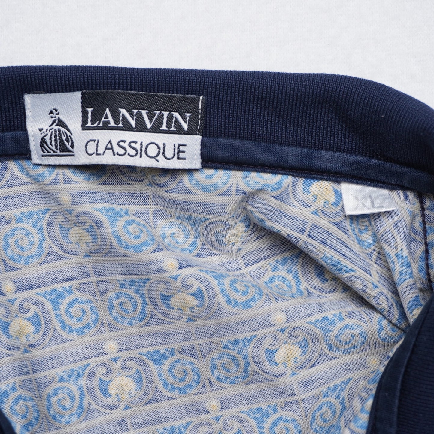 Vintage Lanvin Classique Blue Graphic Pattern Print Polo Shirt Size XL