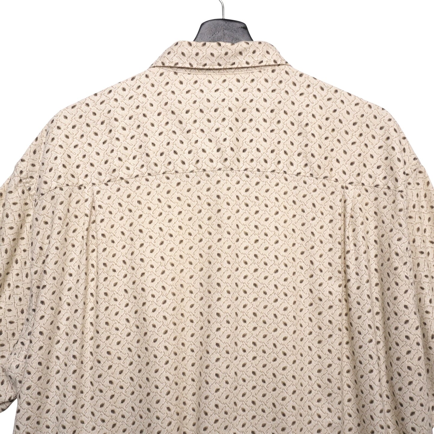 Vintage Claiborne Shirt Mens XL Beige Geometric Pattern Short Sleeve