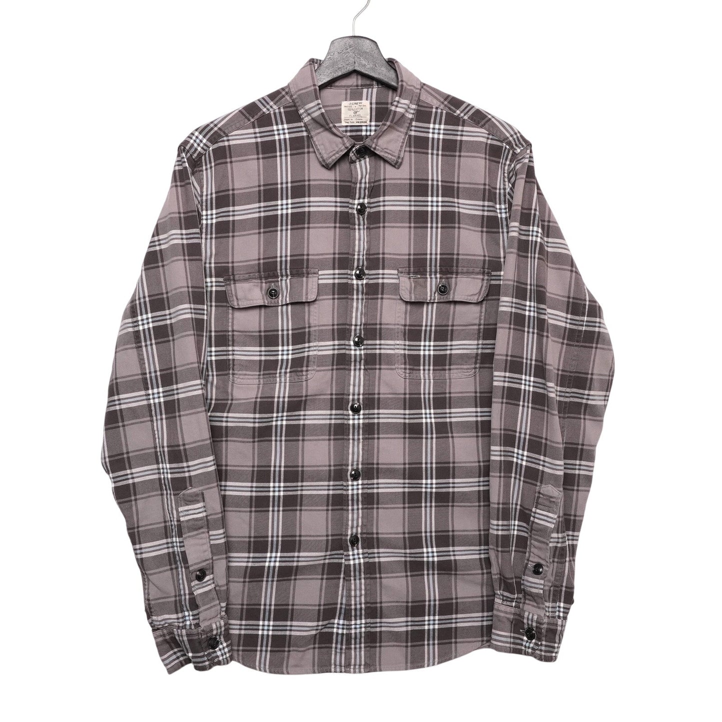 J.Crew Flannel Shirt Mens M Gray Blue Plaid Long Sleeve Cotton Casual