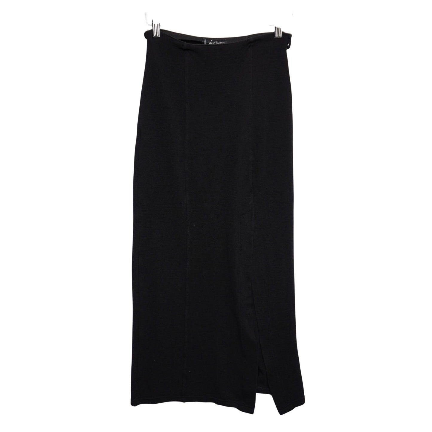 Vintage Maick Harold Paris Black Viscose Midi Skirt Front Slit Made in France T1