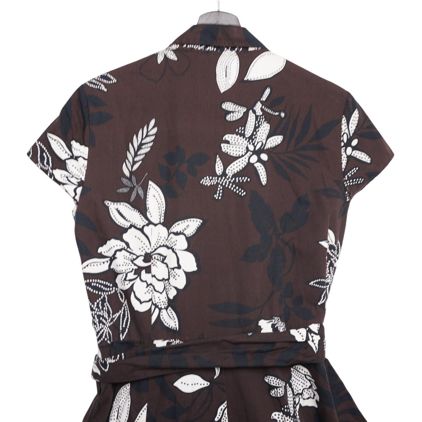 Talbots Women's Brown White Floral Wrap Dress Short Sleeve A-Line Midi Retro Fit Flare