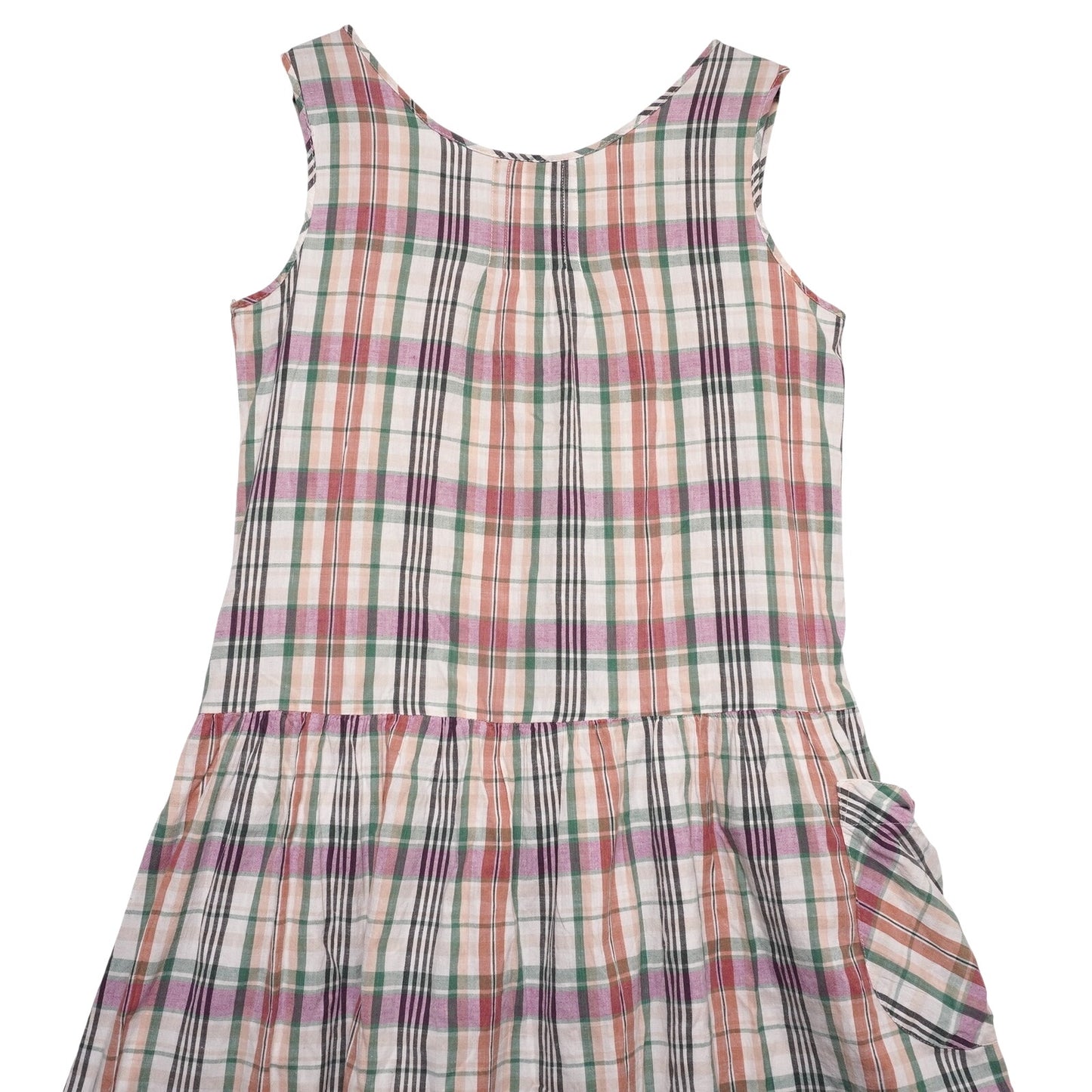 Vintage Razzle Plaid Cotton Sundress M Sleeveless Button Front Pockets