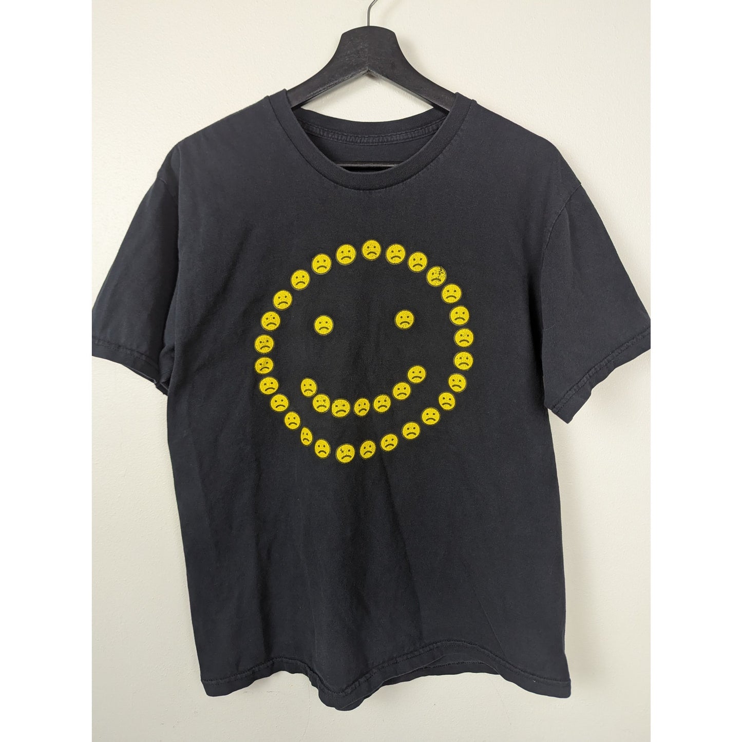 Happycry Smiley Face Made of Frownie Faces T-Shirt Black Size L