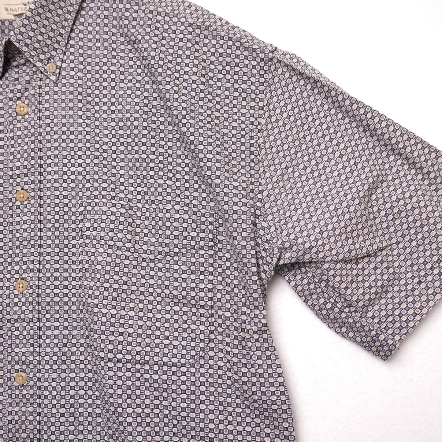 Natural Issue Men’s Short Sleeve Button Up Shirt Geometric Print 100% Cotton M