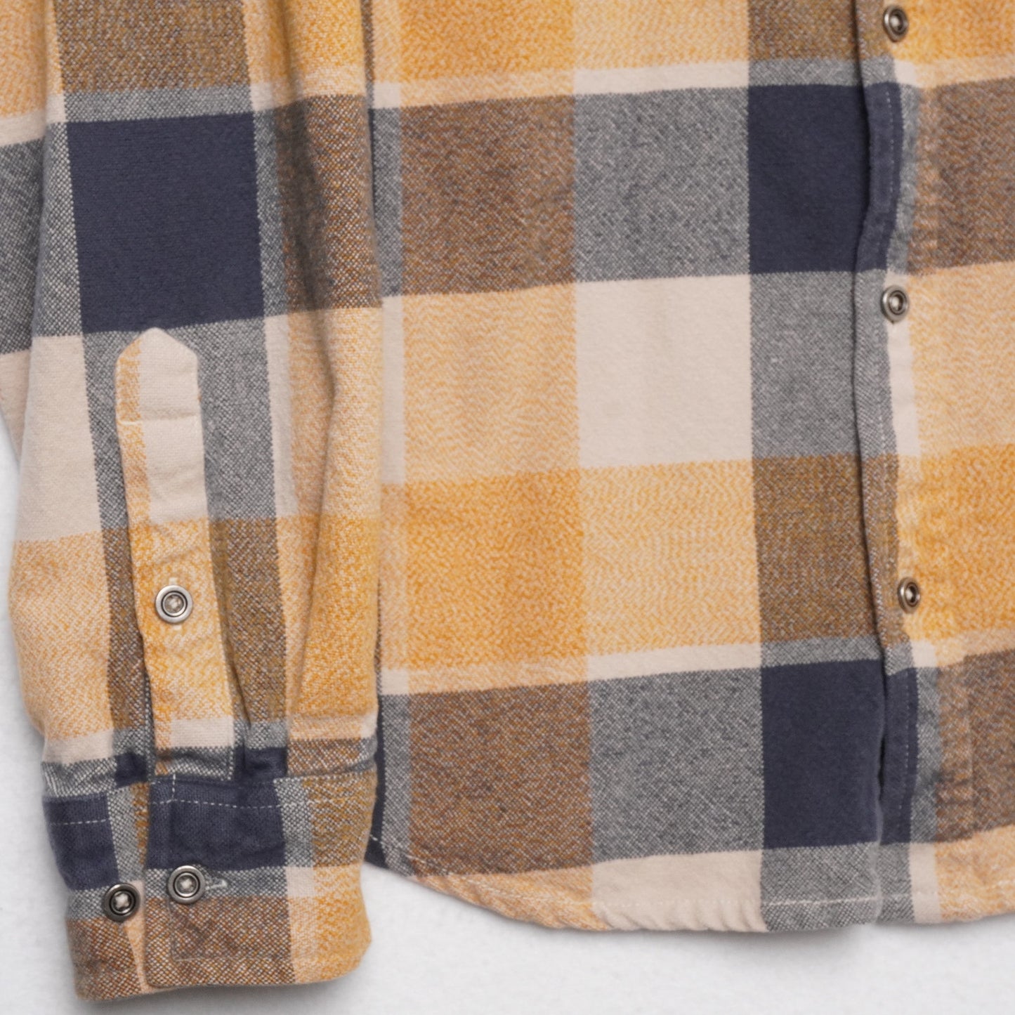 Prana Organic Cotton Flannel Shirt Men’s Medium Yellow Navy Plaid Long Sleeve