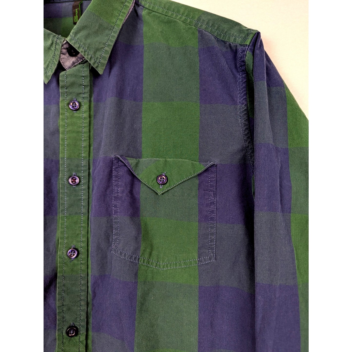 Benetton Green Plaid Shirt Size Men's Large