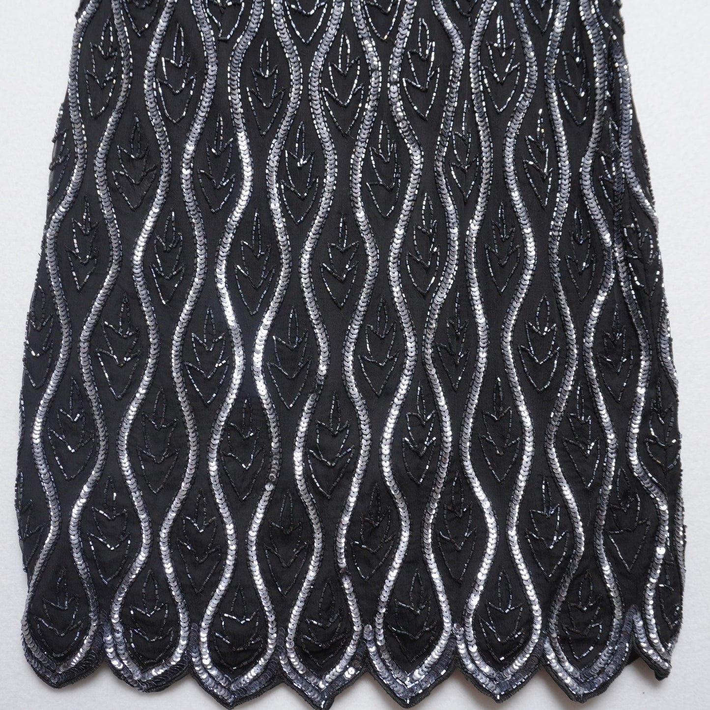 Vintage Stenay Black and Silver Sparkly Beaded Silk Dress Size 8