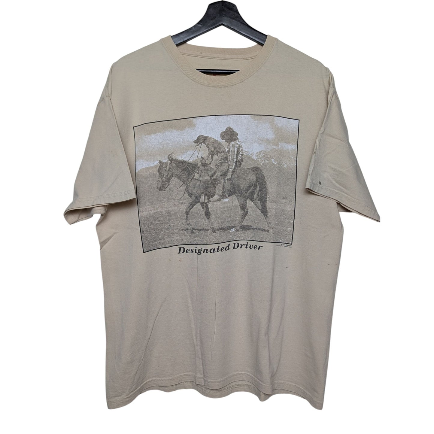 Vintage "Designated Driver" Paul Stanton Cowboy Photo Tan T-shirt Size Large