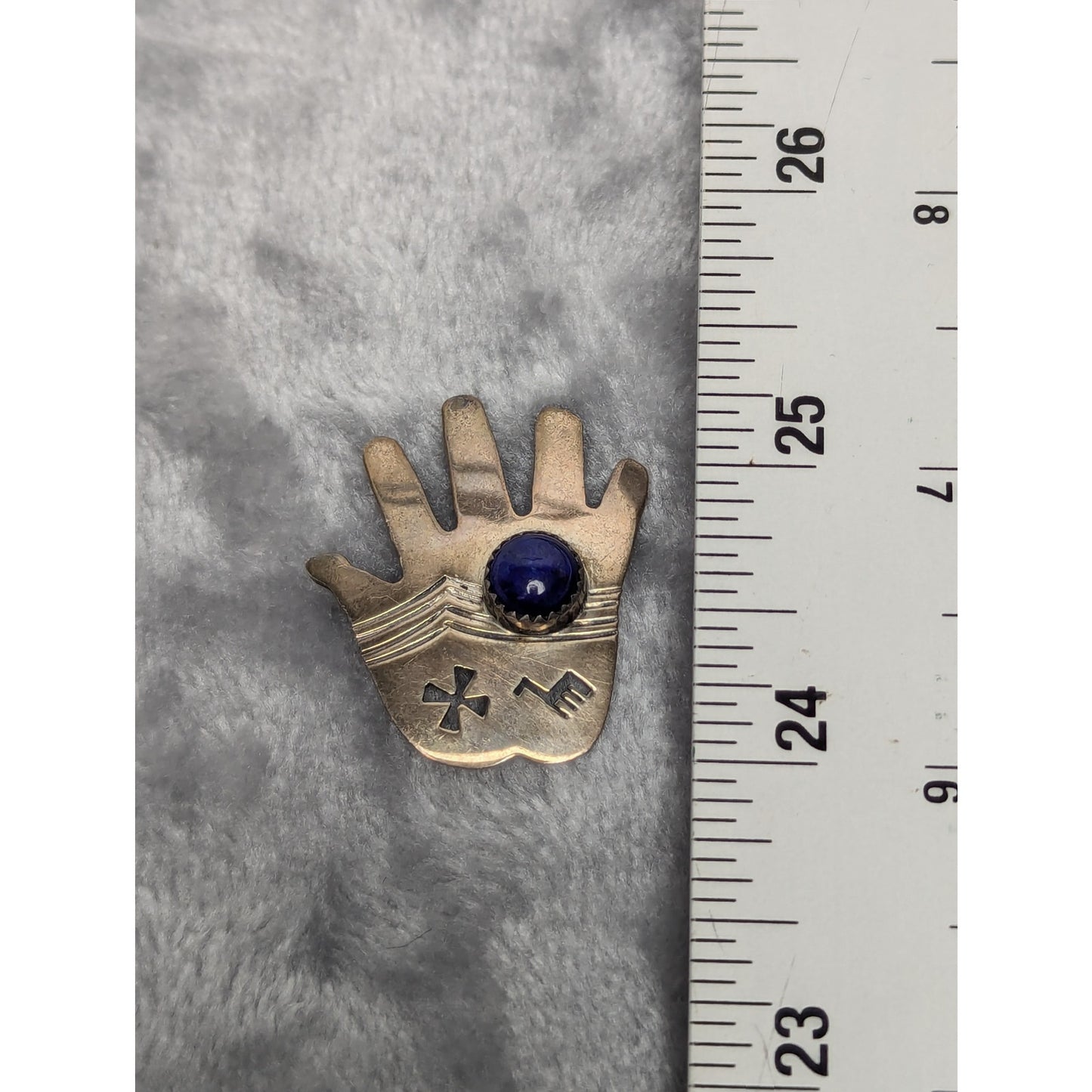 Vintage Southwestern Sterling Silver Hand Brooch with Lapis Lazuli Cabochon