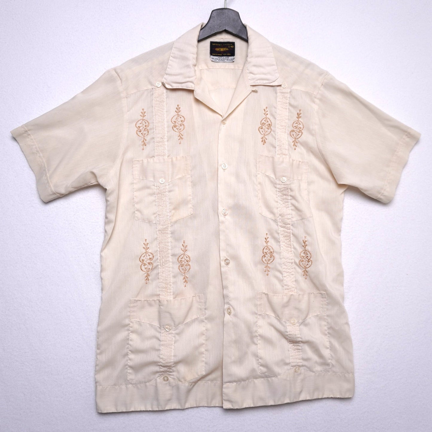 Vintage Continental Embroidered Guayabera Shirt - Made in Mexico L