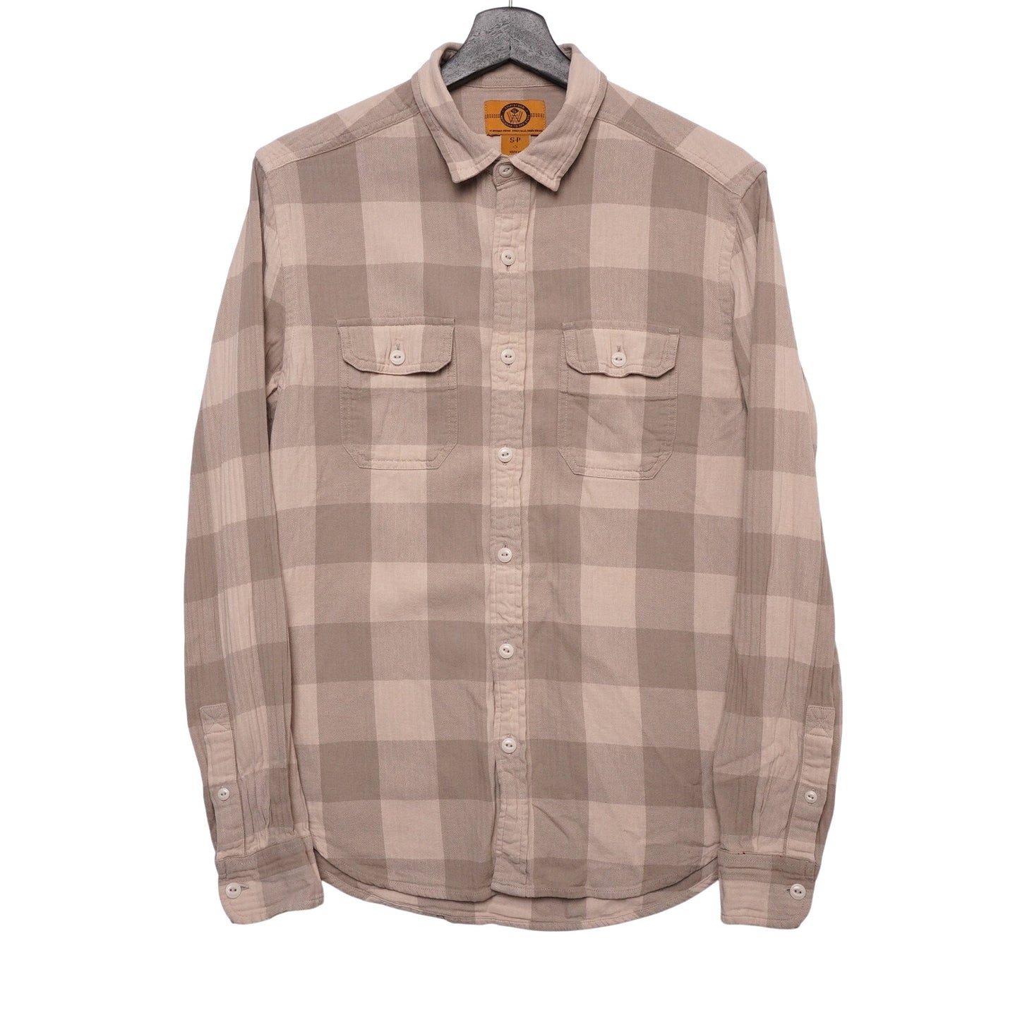Stapleford Flannel Shirt Mens Small Beige Gray Plaid Long Sleeve Workwear Casual