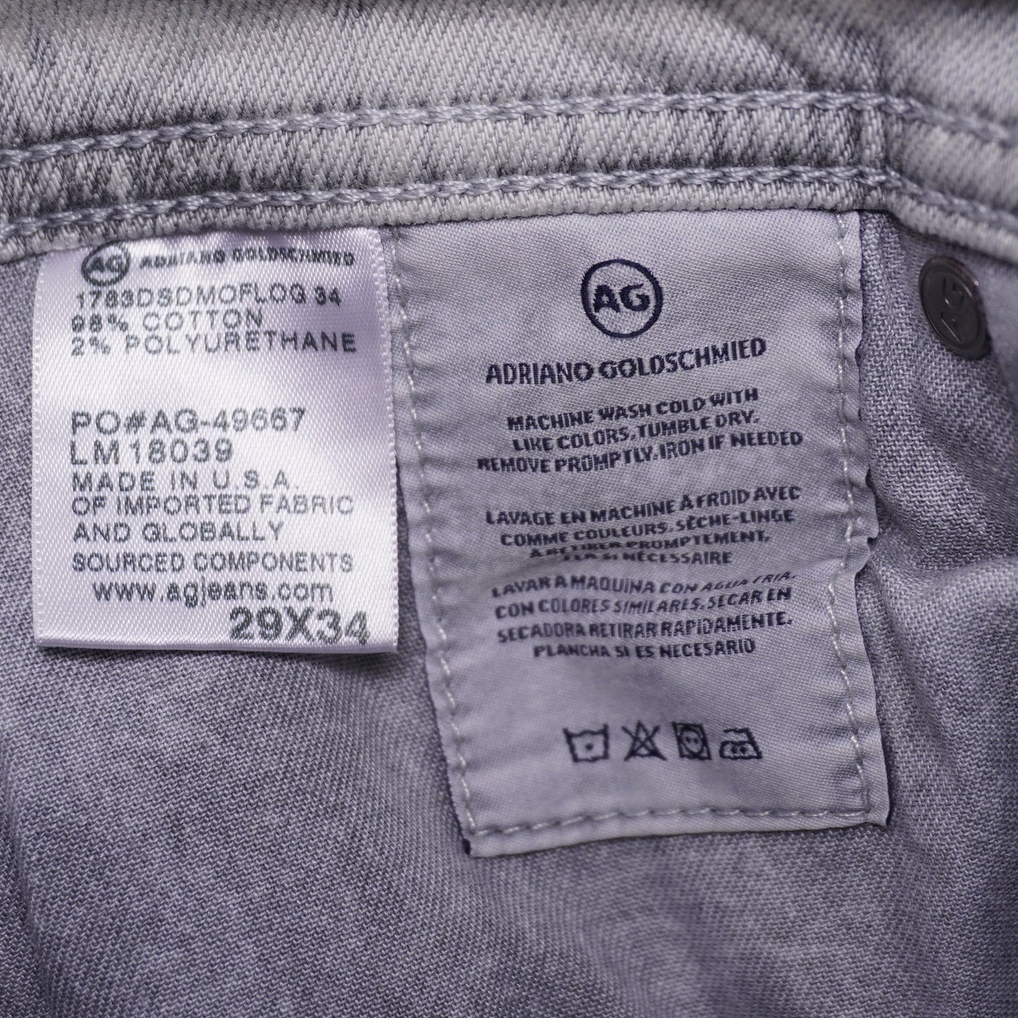 Adriano Goldschmied The Tellis Light Gray Slim Fit Stonewashed Jeans Size 29