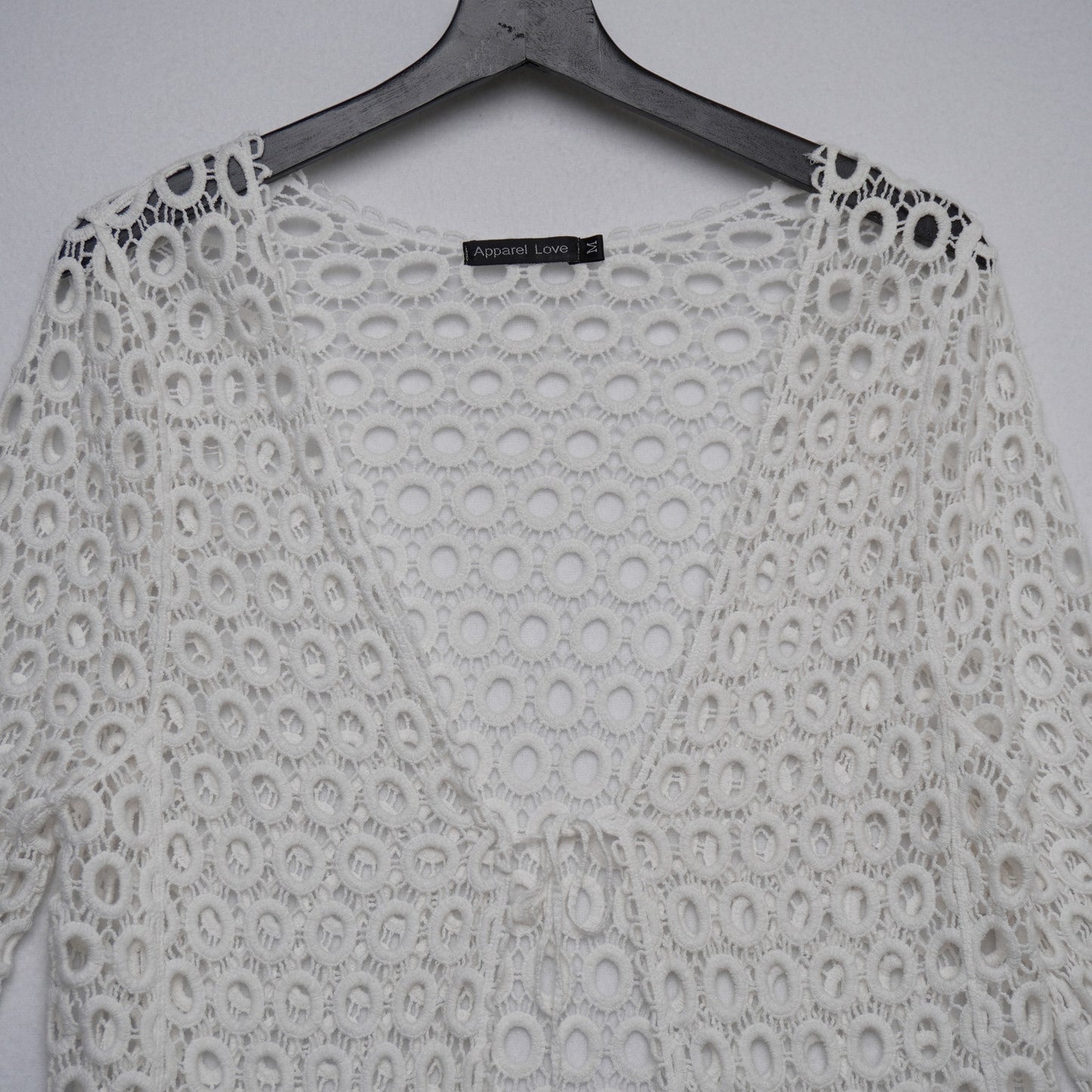Apparel Love White Crochet Lace Cardigan Women's Medium | 100% Cotton Knit Boho