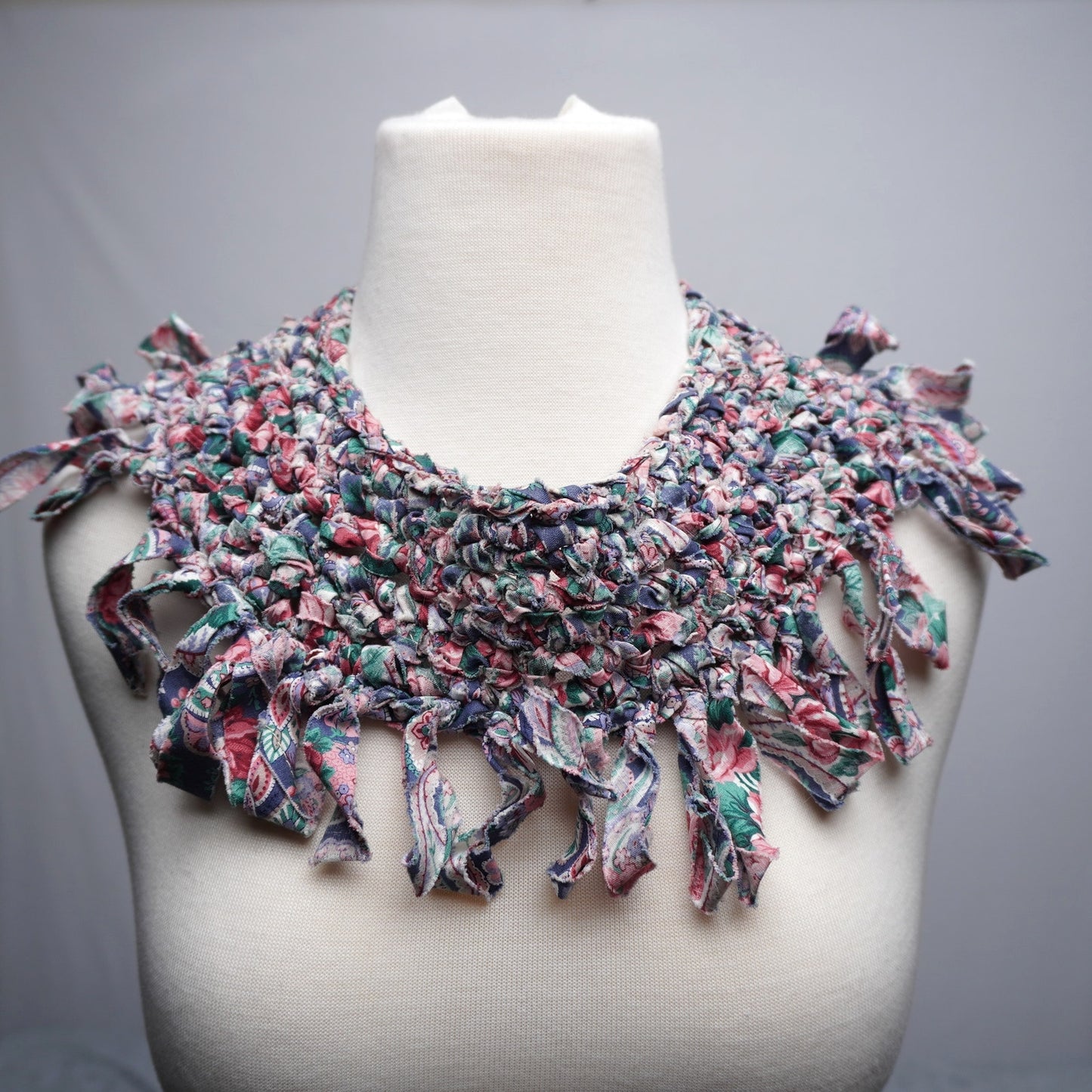 Vintage Handmade Fabric Fringe Collar Necklace – Boho Statement Piece