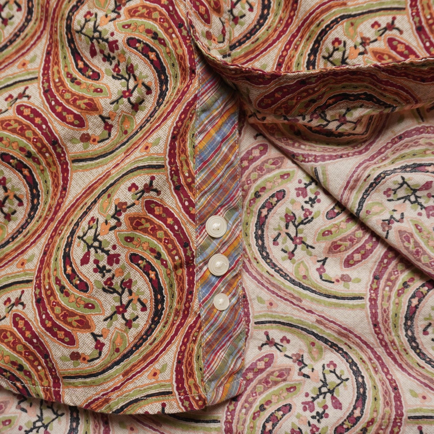 Vintage Structure Red Mediterranean Shirt w/ Madras Detail Size Med 100% Cotton