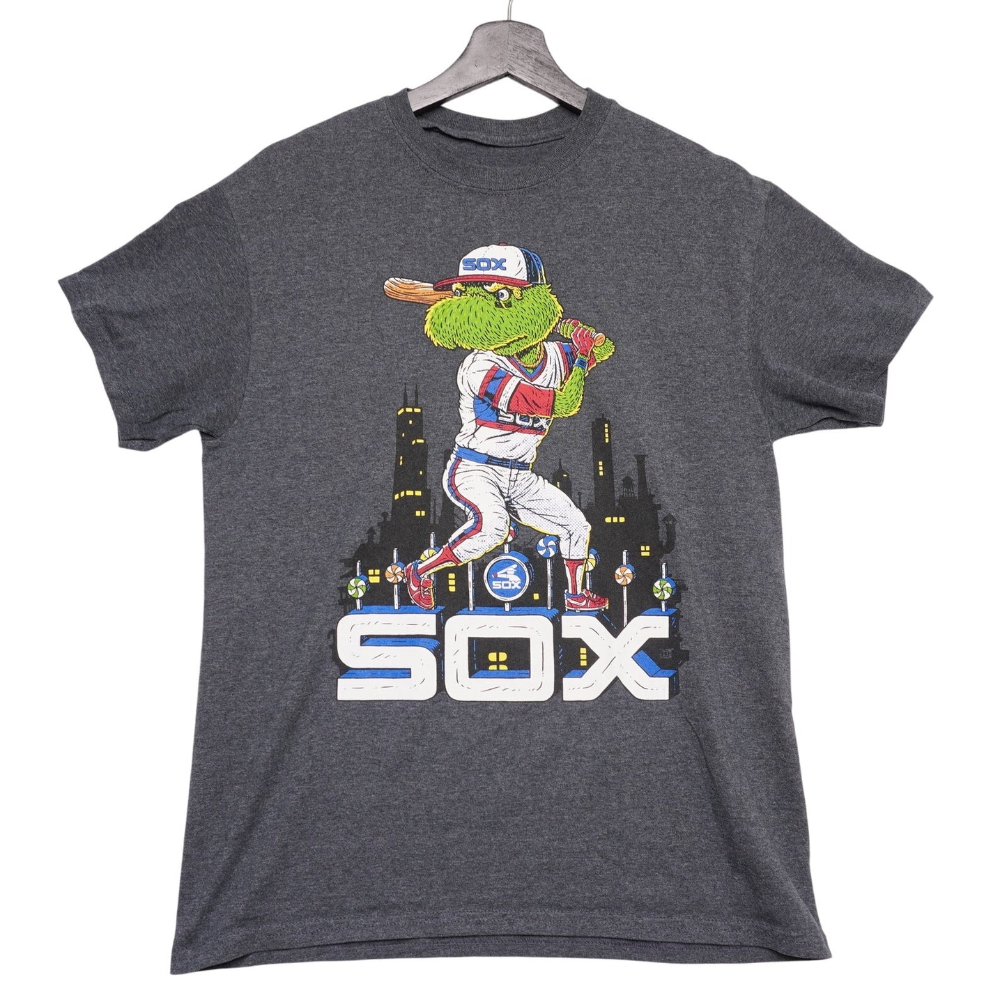 Chicago White Sox Mascot Graphic T-Shirt Size S Cartoon Batter MLB Gray Tee