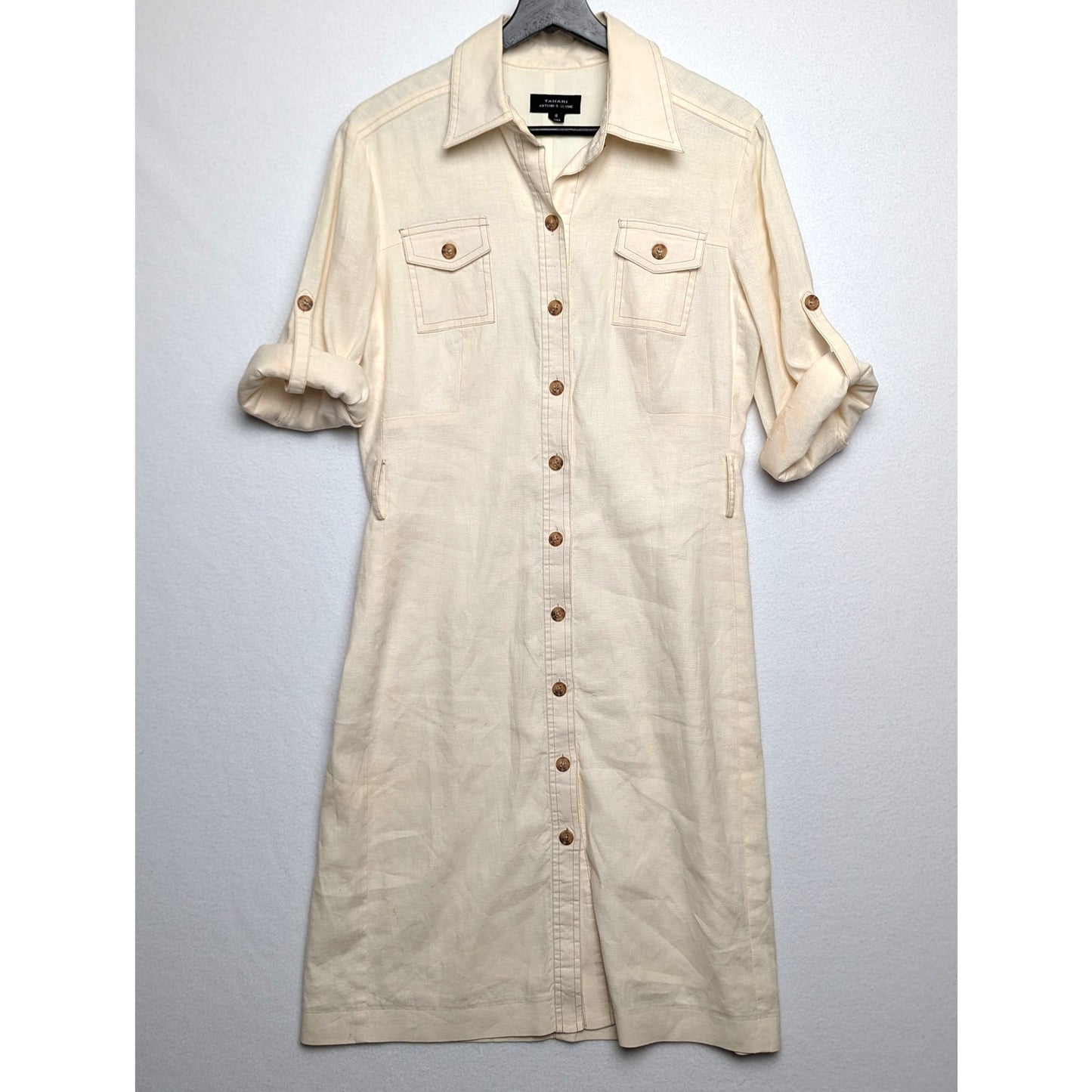 Women's Tahari Cream Shirt Dress 8