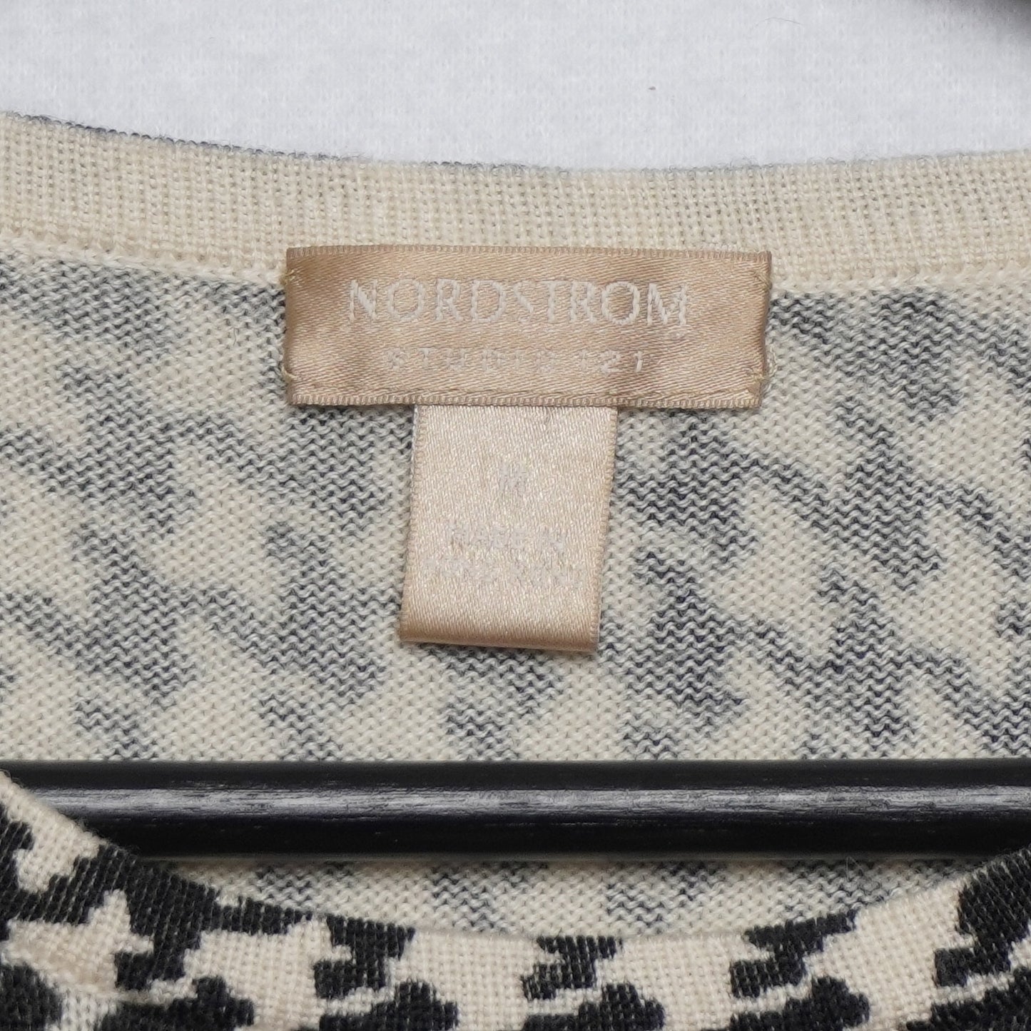 Nordstrom Studio 121 Wool Silk Blend Houndstooth Sweater M