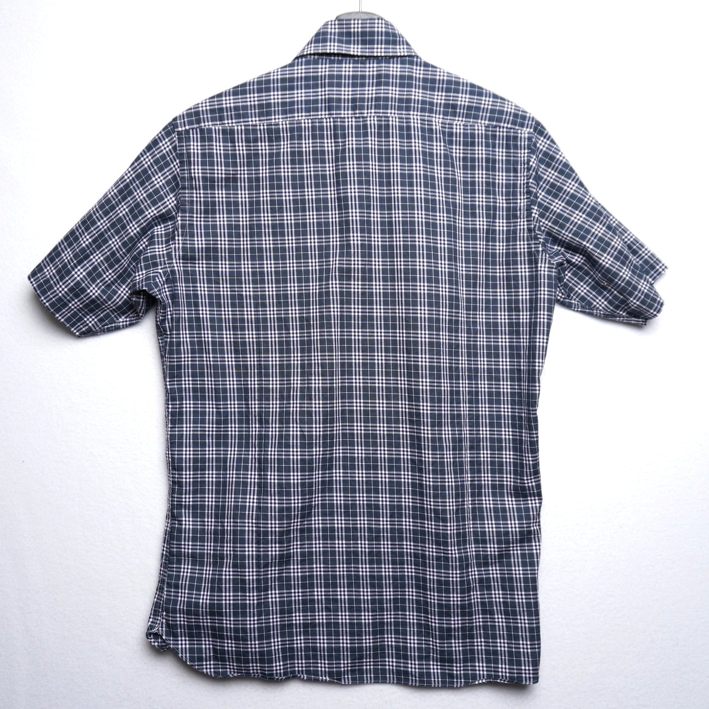 Hiromichi Nakano Short Sleeve Cutaway Collar Shirt Blue/Green Plaid 100% Cotton