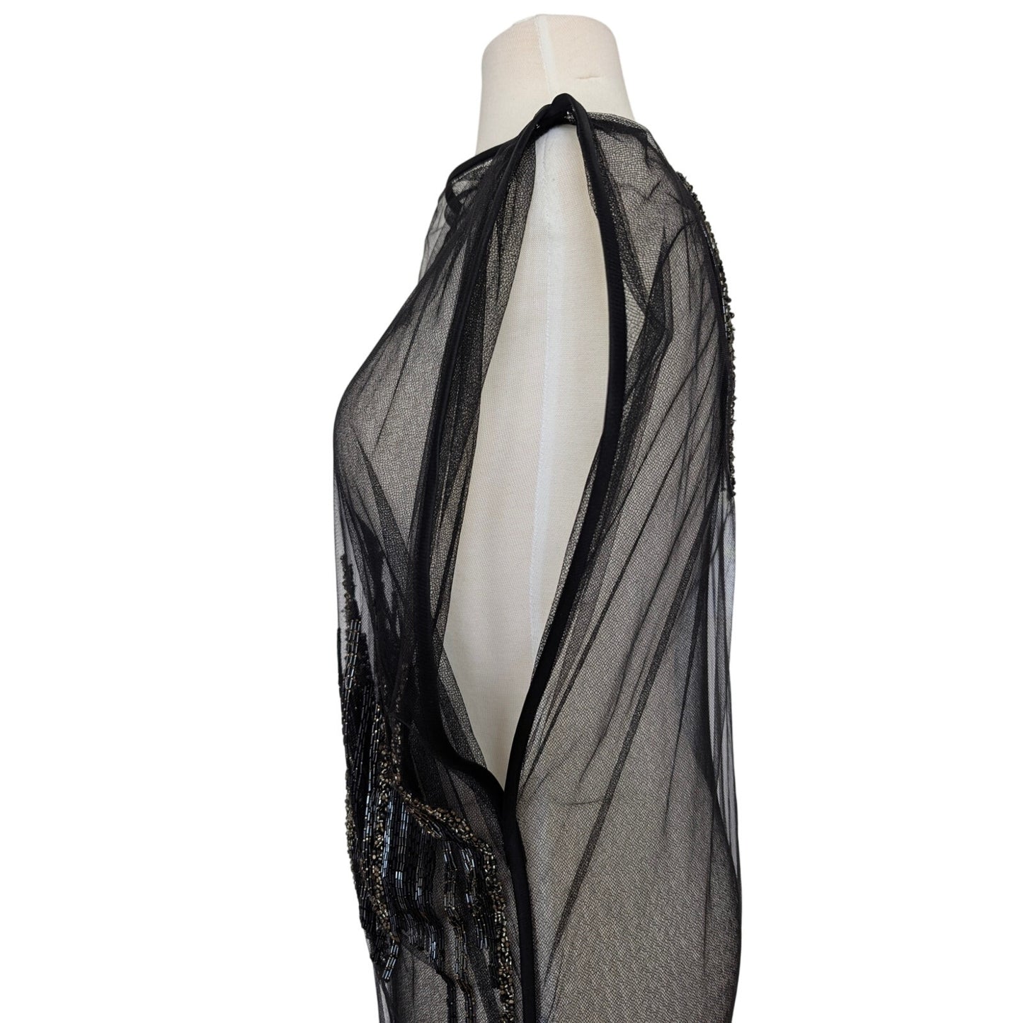 Maiyet Black Sheer Beaded Embellished Overlay Evening Dress - Size 36 (US 4)
