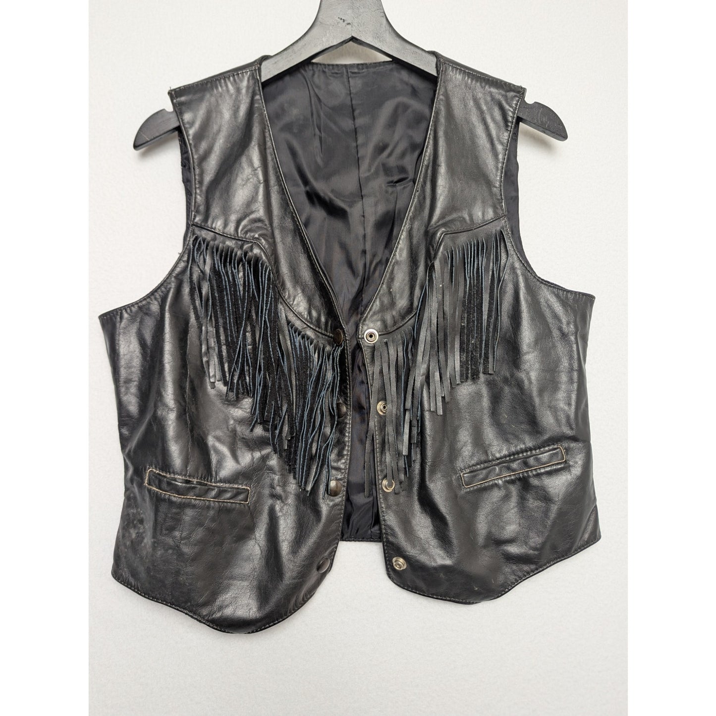 Vintage Falcon by Drospo Leather Fringe Vest | Size 16 | Western Biker Style