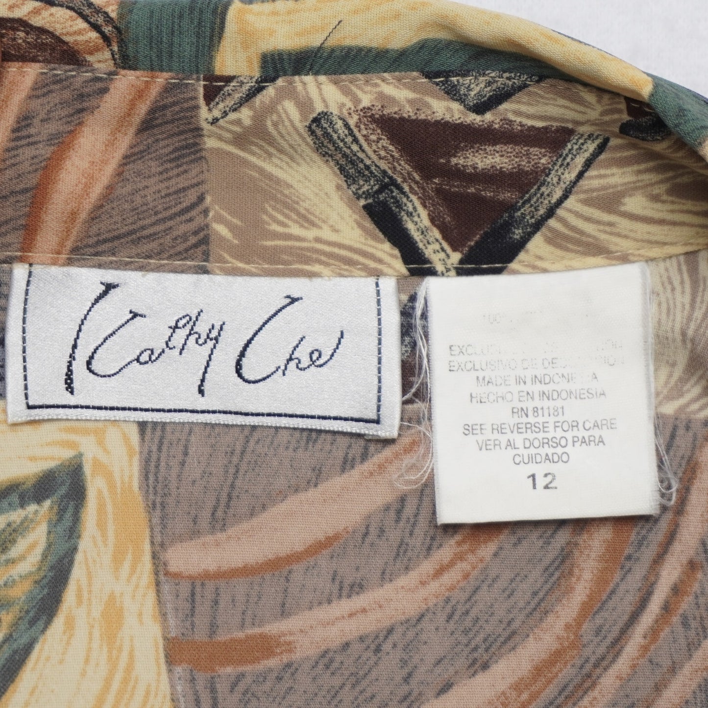 Vintage Kathy Che Abstract Print Button-Up Shirt – Tribal Pattern Boho – Size 12